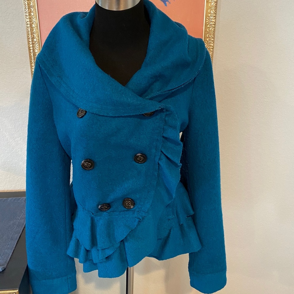 Anthropologie Elevenses Teal Wool Coat
